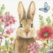 Close up of panel featuring a cute brown rabbit surrounded by vibrant flowers and a butterfly