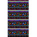 Border stripe fabric with colorful stripes and cats against a black background