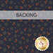 A swatch of navy blue fabric with a pattern of ditsy flowers and dot circles. A red banner at the top reads 