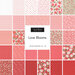 collage of fabrics in the Love Blooms collection in shades of white, pink and red