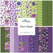 collage of the fabrics in the Plum Petals fat quarter set in shades of purple, green, and white