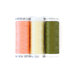 Three spools of thread in salmon, buttermilk, and olive green isolated on a white background.