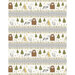 An off white border stripe fabric with rows of illustrated woodland animals, and animal footprints