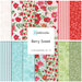 Collage of fabrics in the Berry Sweet FQ Bundle in shades of red, blue, and green