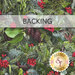 Swatch of a fabric with realistic print of Christmas tree branches and foliage. A banner at the top reads 