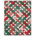 The completed Picnic quilt in red, green and cream, isolated on a white background.