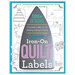 Front of Best-Ever Iron-On Quilt Labels book, featuring the front of a large iron with outlined labels that are featured inside.