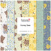 Collage of fabrics int the Honey Bear FQ Set featuring bears and bees in soft hues