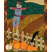 A close up on the autumnal field, showcasing fabric, appliqué, and embellishment details.