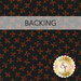 A black fabric with sprigs of clustered red berries. At the top, a rust red banner reads 