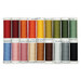 Eighteen spools of thread stacked in a colorful array, isolated on a white background.