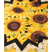 A super close up on the center of the topper, demonstrating fabric detail on the bright yellow sunflowers.