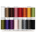 Colorful thread set featuring 16 spools in various shades, isolated on a white background.