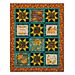 The finished Gather Together panel quilt in warm orange and teal colors, isolated on a white background. 