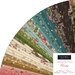 A circular arrangement of various fabric swatches in colorful patterns, including floral and decorative designs. In the bottom right corner, there is a label that reads Moda Fabrics - Collection for a Cause - Unity along with details about the fabric pack.