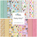 A stacked collage of aqua, white, yellow, and pink fabrics in the Pretty Kitty FQ Set