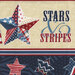 Up close of border stripe fabric featuring stars and stripes