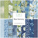 Collage of fabrics in the Blue Harmony FQ set in shades of green and blue