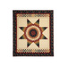 Quilt featuring a large patchwork star design in deep earthy colors, bordered by checkered patchwork and a floral border, isolated on a white background.