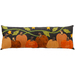 The completed Pumpkin Patch Pillow in festive flannel and cotton fabric, isolated on a white background.