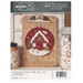Front cover of pattern showing completed project staged on a clipboard and surrounded by coordinating decor.