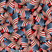 Black fabric covered in wavy American flags and blue and red stars