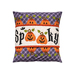 The completed Spooky Pillow Wrap & Cover, colored in purple, orange, cream, and green fabrics. The word 