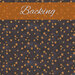 A swatch of mottled charcoal fabric with scattered small orange stars. An orange banner at the top reads 