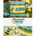 The completed June pillow wrap, an aqua and yellow project that spells the words 