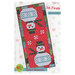 The front of the Mr Frosty pattern showing the finished table runner on a colorful snowflake background.