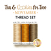 Three spools of thread in beige, orange, and brown labeled “Tea & Cookies for Two - November - Thread Set.”