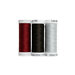 Three spools of burgundy, black, and silver thread isolated on a white background.