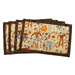 Four decorative placemats featuring autumn-themed illustrations, including scarecrows and pumpkins.