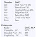 Table listing DMC color codes and their corresponding alternative colors.