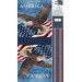 Design featuring an eagle soaring over American flags with the words America Free prominently displayed.