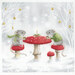 An 8x8 close up swatch of the mice on the panel eating dinner on a red mushroom.