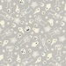 A gray background filled with white Halloween motifs like skeletons, ghosts, skulls, and spiderwebs.