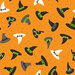 Various witch hats in black, orange, white, and purple on an orange background with tiny stars.