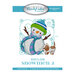 Front of Mylar Snowmen 2 pattern featuring an embroidered snowman and puppy dog on a swirly background.