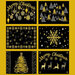 Six festive Christmas-themed panels featuring gold ornaments, trees, a snowflake, and Merry Christmas.