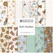 A collage of white and light blue children's fabrics in the Boho Buddies fabric collection