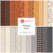 A collection of 21 fabric fat quarters with various patterns in orange, black, and white tones.