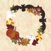 A decorative fall wreath featuring ghost figures, pumpkins, acorns, and autumn leaves on a textured background.