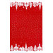 Red border print with red snow flurries and rows of white houses and churches running along either fabric border.