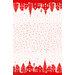 White border print with red snow flurries and rows of red houses and churches running along either fabric border.