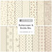 Collage of 15 cream fabrics in the collection, all featuring a geometric or primitive pattern in taupe, tan, and red