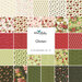 A collage of red, green, black, white, and pink fabrics with a center label stating Glisten by Riley Blake Deisgns