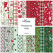 A collage of festive fabric patterns in red, green, and white featuring holly, mistletoe, and plaid designs.