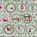 Pattern featuring festive illustrations, including a snowman, gifts, a cat, and holiday decorations within wreaths.