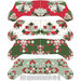 Four fabric panels featuring festive patterns in red, green, and white, designed for quilting.